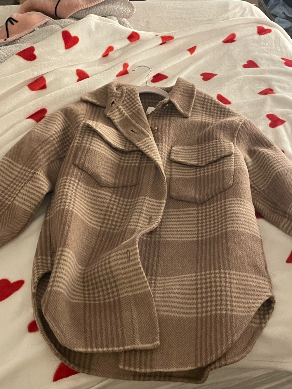 OAK + FORT Taupe Plaid Utility Shacket - Picture 10 of 14